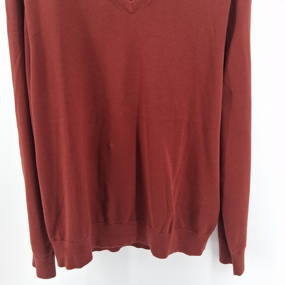Lands' End Mens V Neck Sweater Cotton Blend Casual Burgundy Large Preppy Fall - Picture 3 of 9
